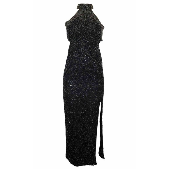 Vintage Cache Maxi Evening Dress Silk Beaded Cut Out Back Sleeveless She… - Picture 1 of 14